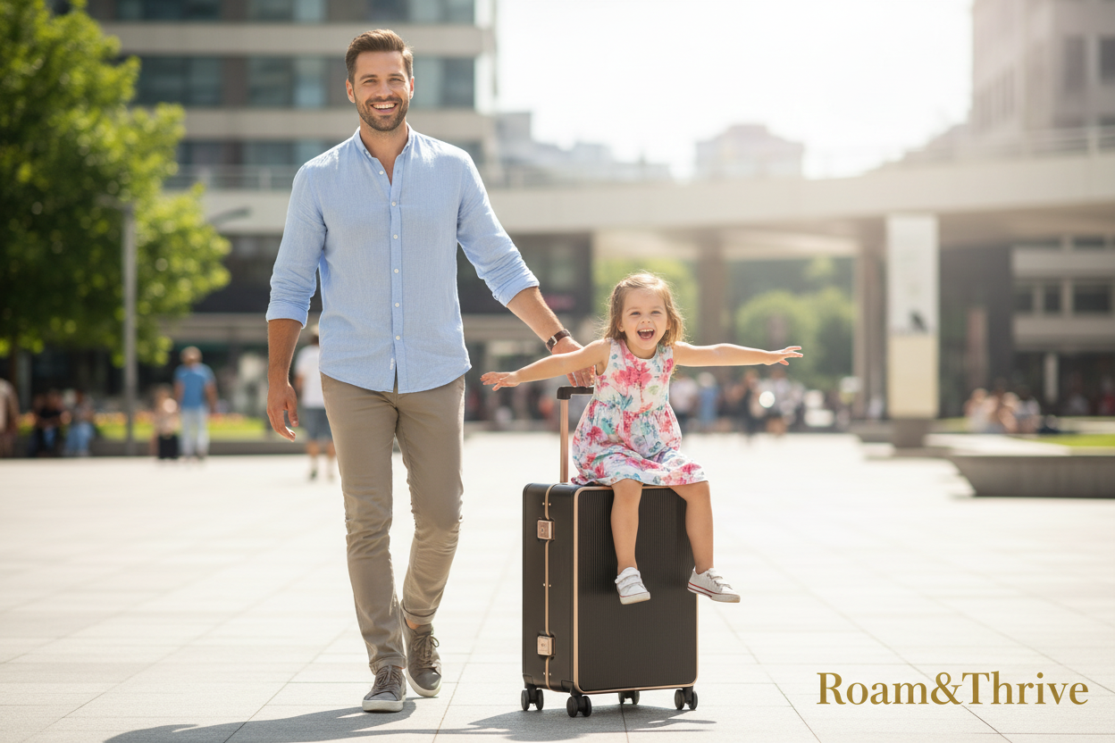 Father and Child with Suitcase - Roam&Thrive