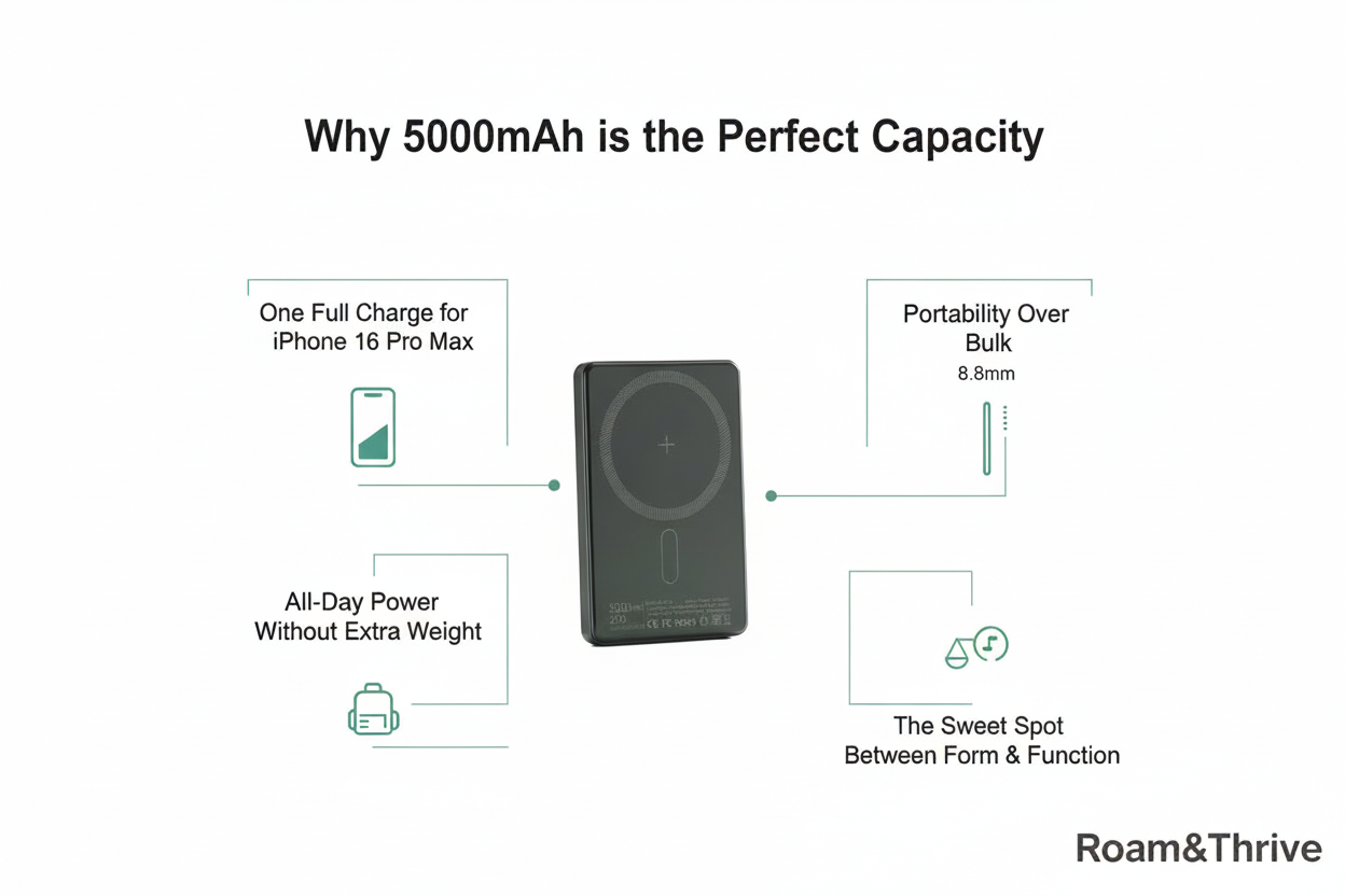 5000mAh容量インフォグラフィック - Roam&Thrive
