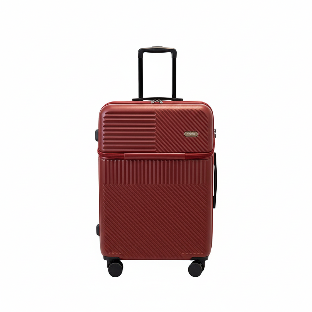 白背景の赤いスーツケース画像