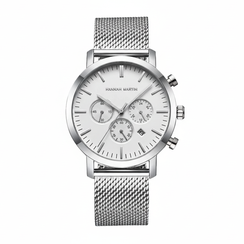 シルバークロノグラフウォッチ - 白背景