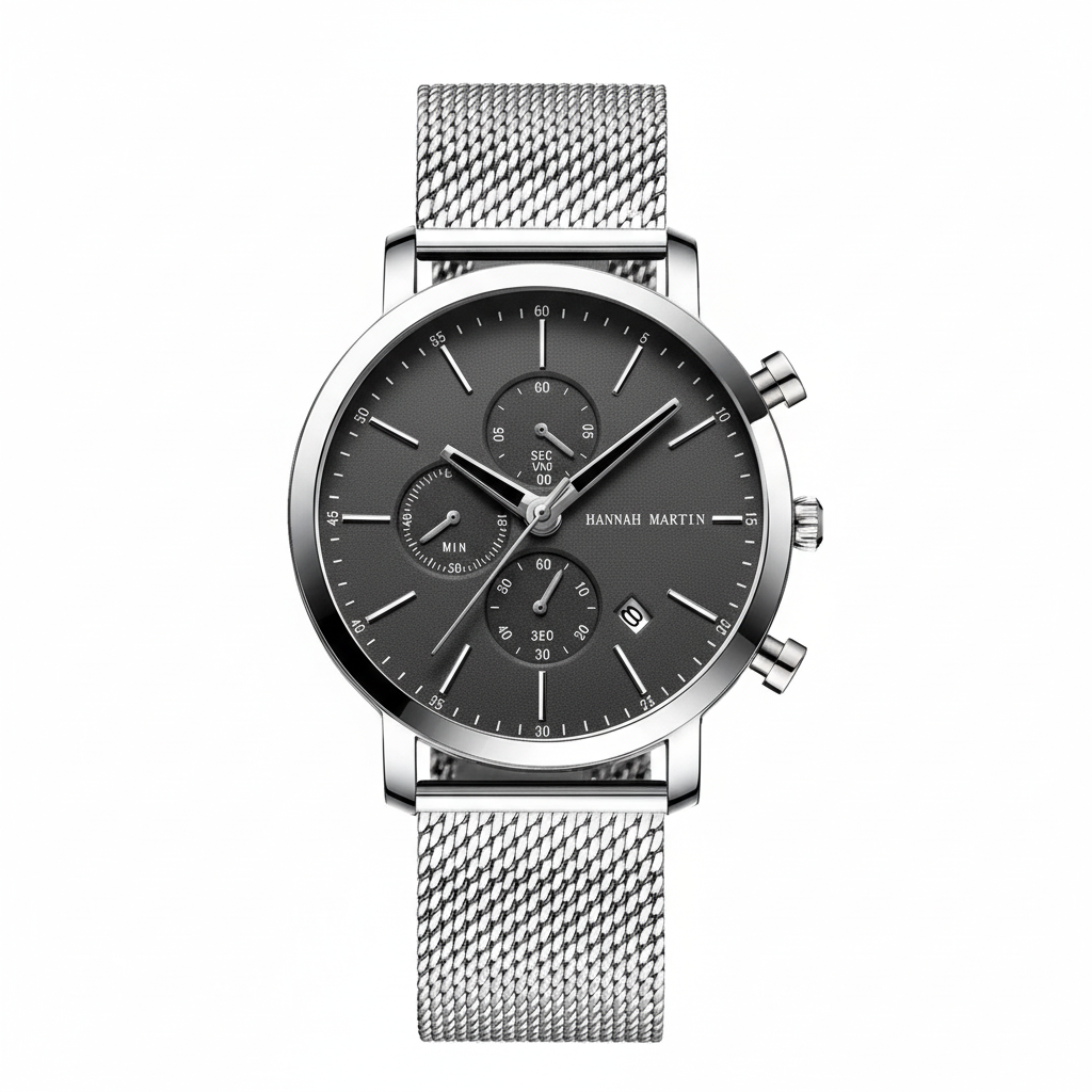 ブラックダイヤル×シルバークロノグラフウォッチ - 白背景