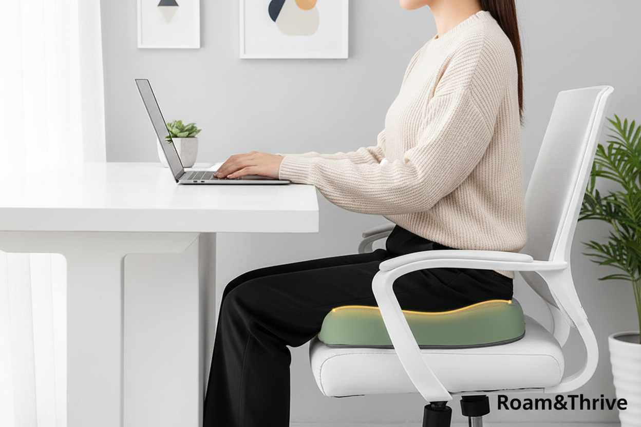 エルゴノミッククッションで作業する女性 - カジュアルビジネス