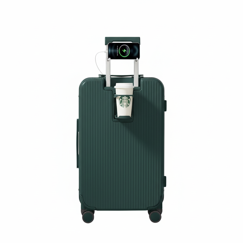 ダークグリーンスーツケース 中央配置