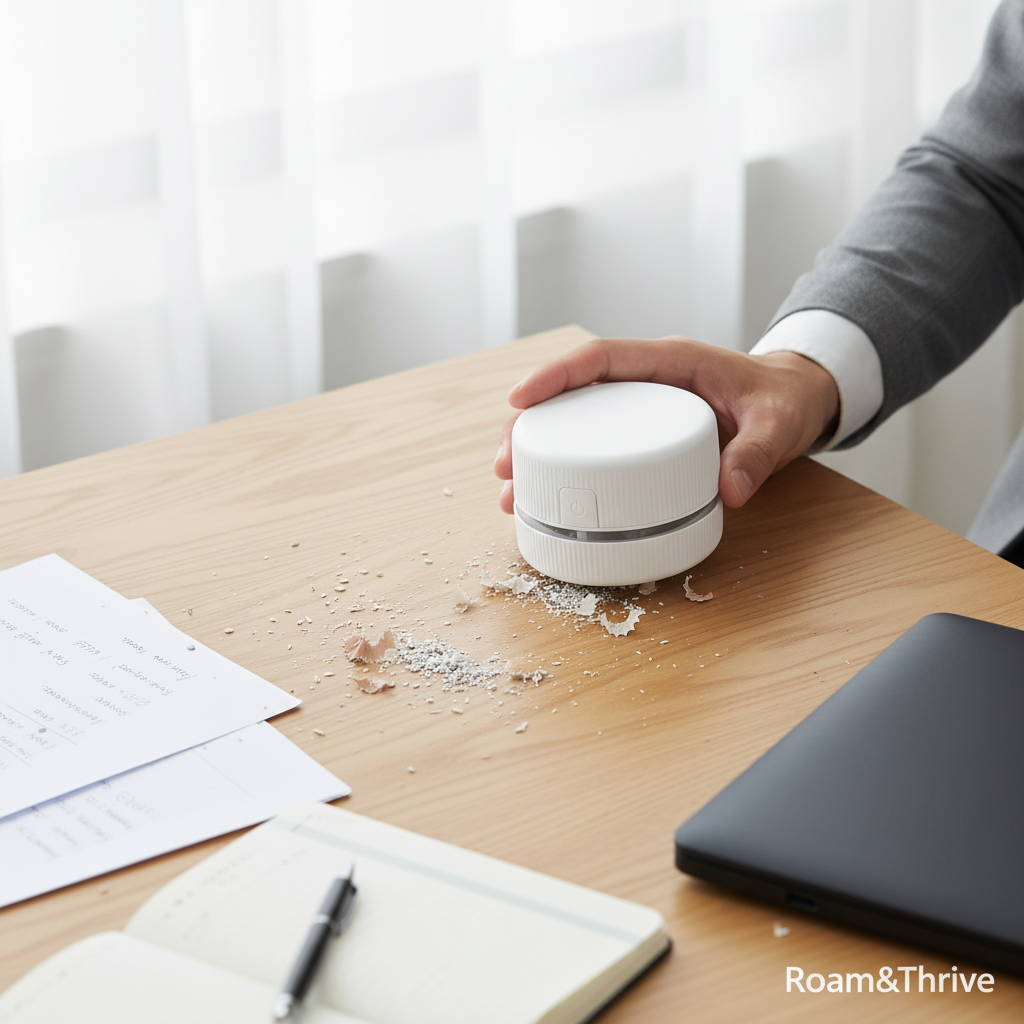 デスクを掃除しているシーン