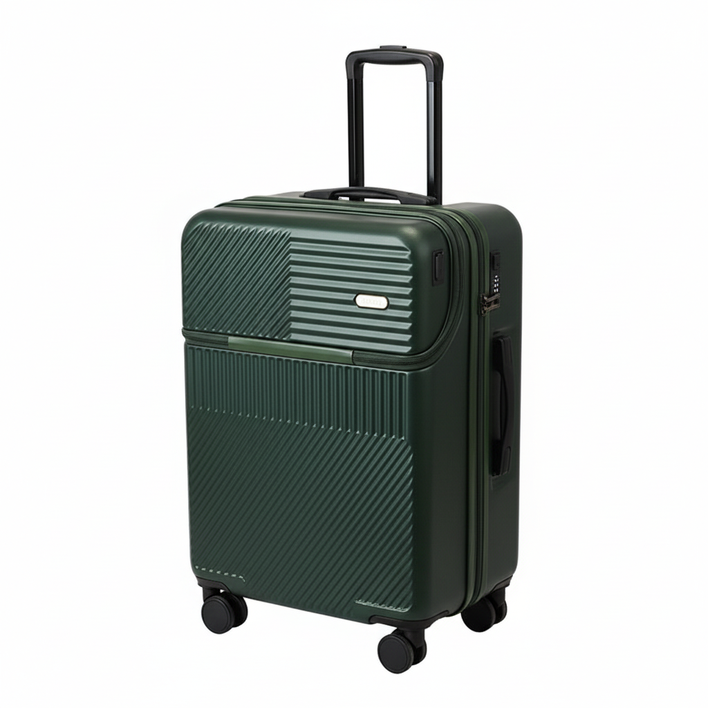 白背景のグリーンスーツケース画像