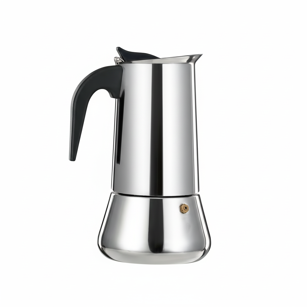 ステンレス製モカポット - 白背景