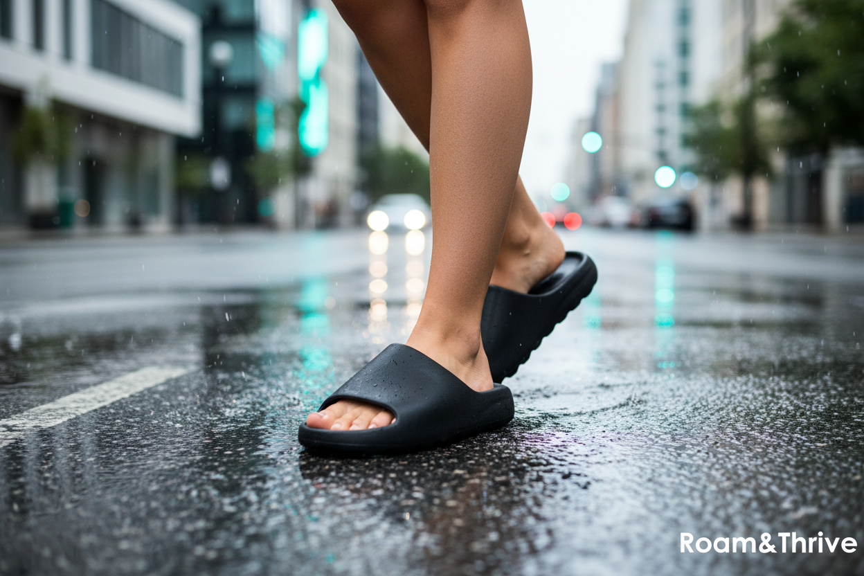 雨上がりの街でのライフスタイルシーン