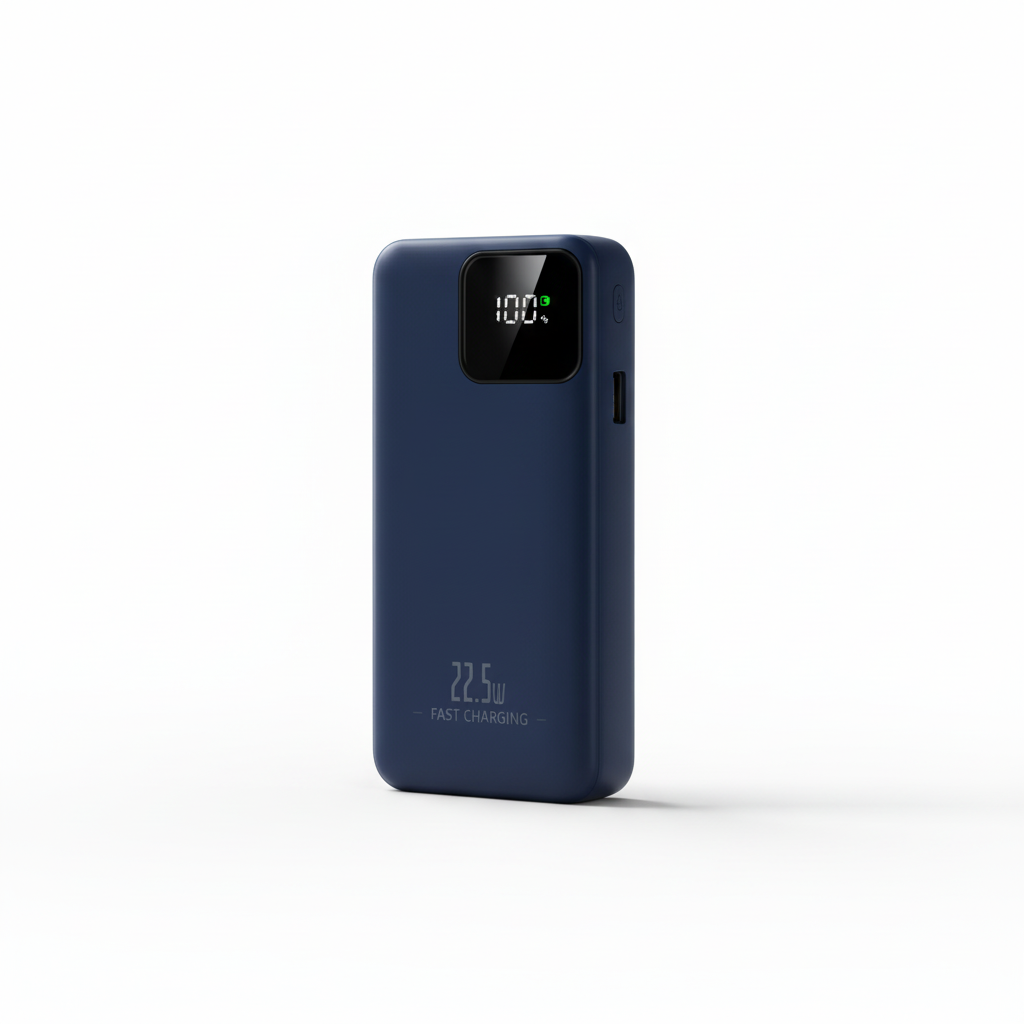 ネイビーブルーのモバイルバッテリー - 白背景