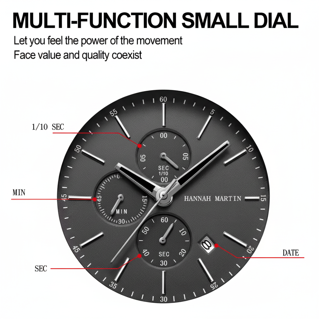 クロノグラフ機能説明図 - 白背景