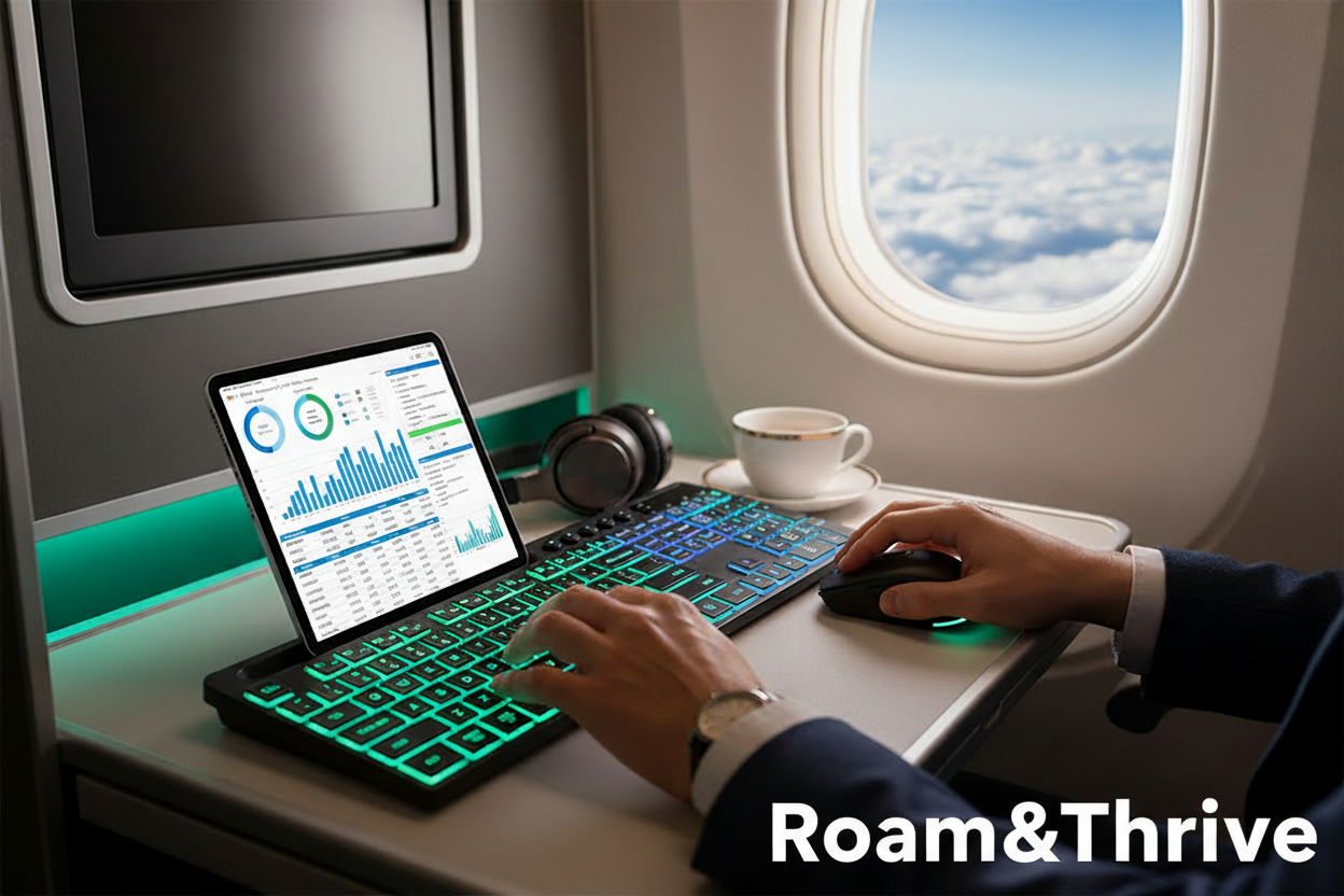 Airplane workspace with visible Roam&Thrive branding