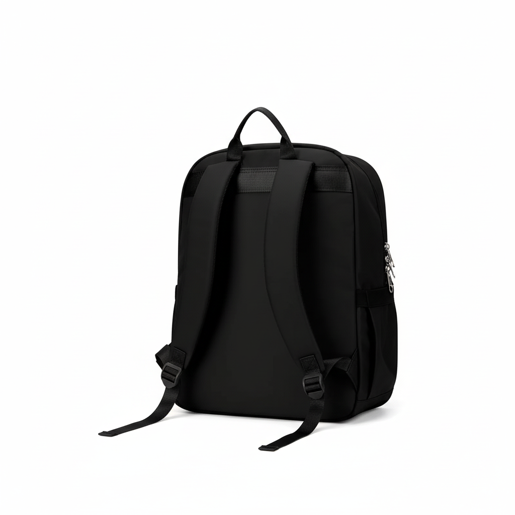 Black backpack isolated on white background