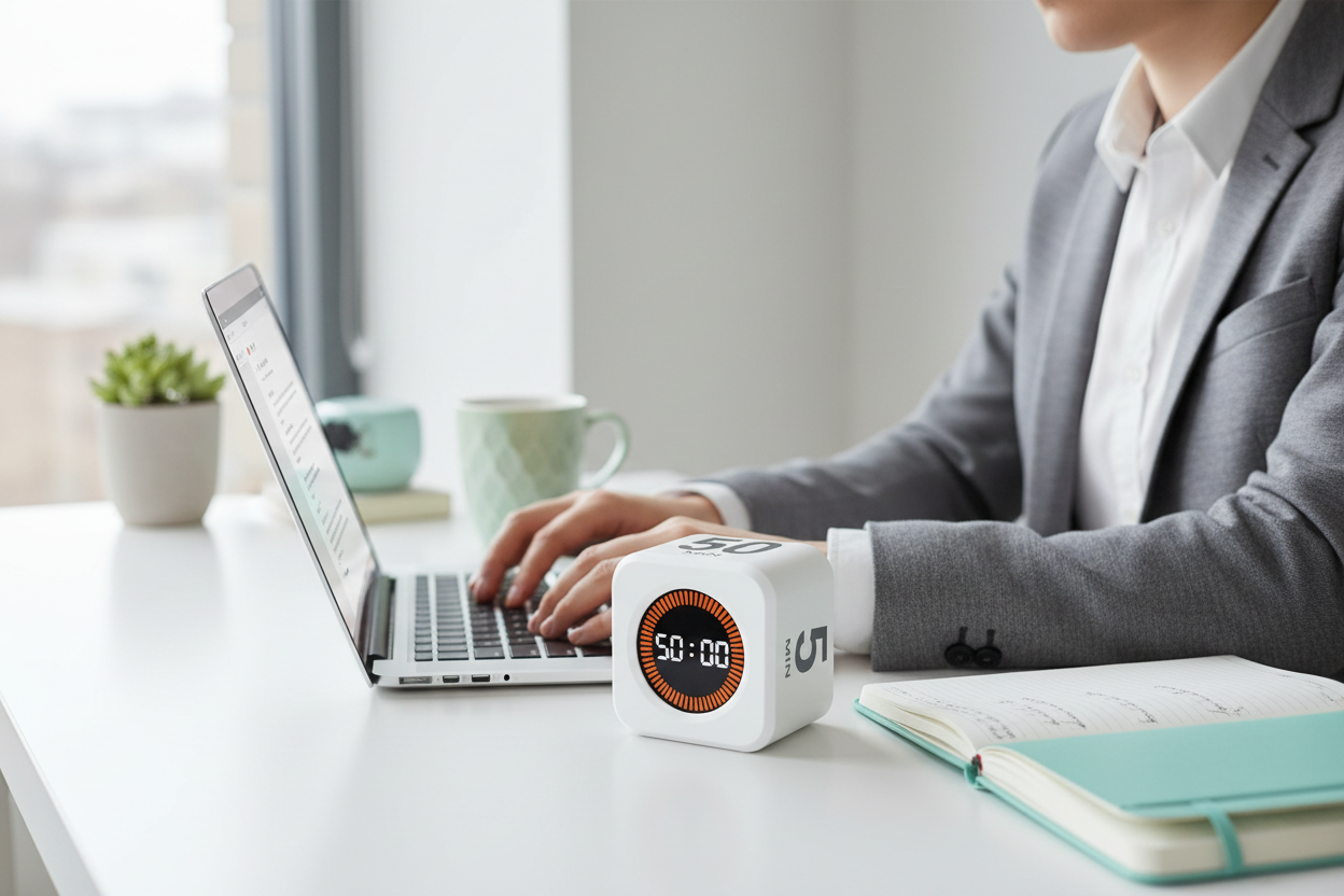 Business professional using timer for focused work
