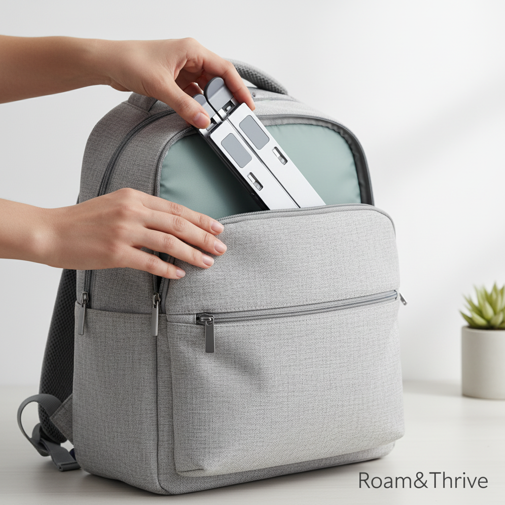 Laptop stand being packed into bag