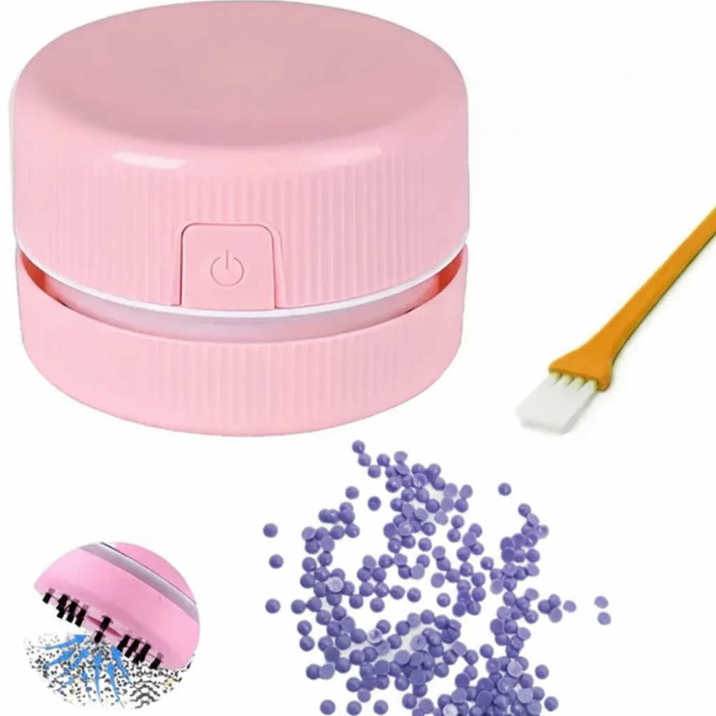 Pink Desktop Vacuum with Accessories