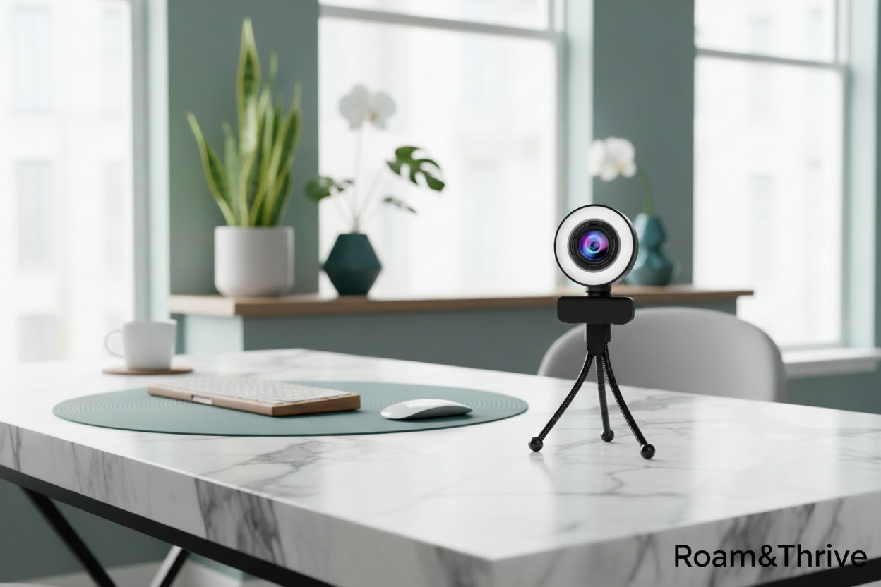 Premium webcam on marble with Roam&Thrive