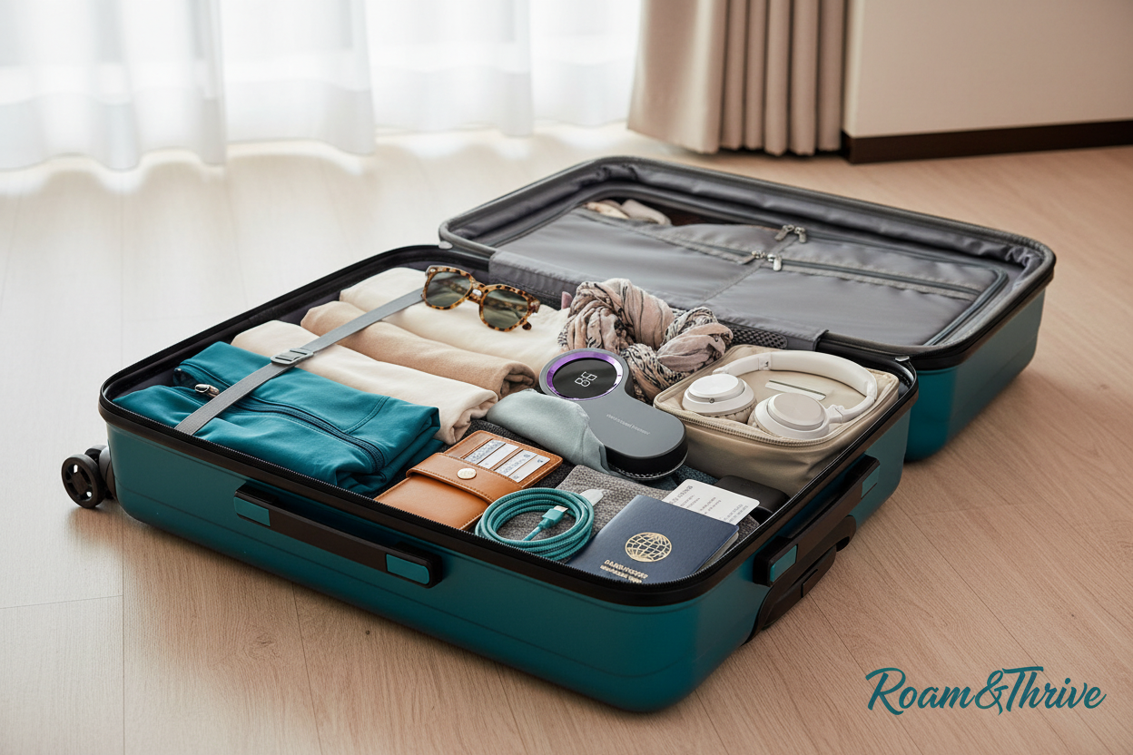 Roam&Thrive Travel Packing Scene
