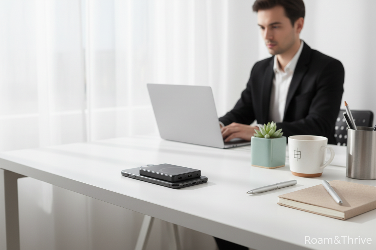 仕事中の充電シーン - Roam&Thrive