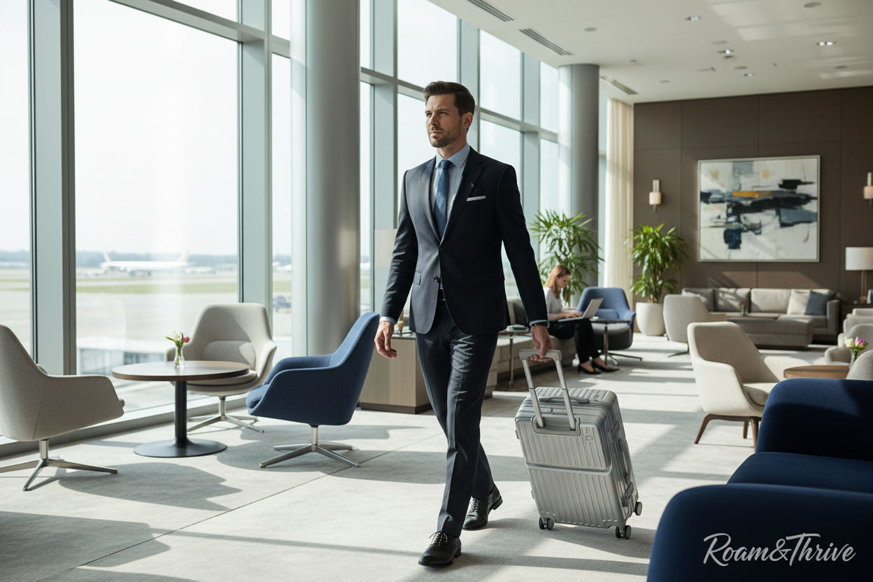 Roam&Thrive ビジネスマン空港ラウンジシーン