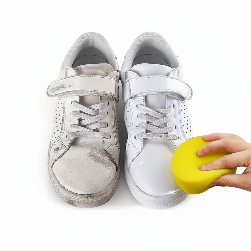 Shoe Cleaning Before After with Sponge