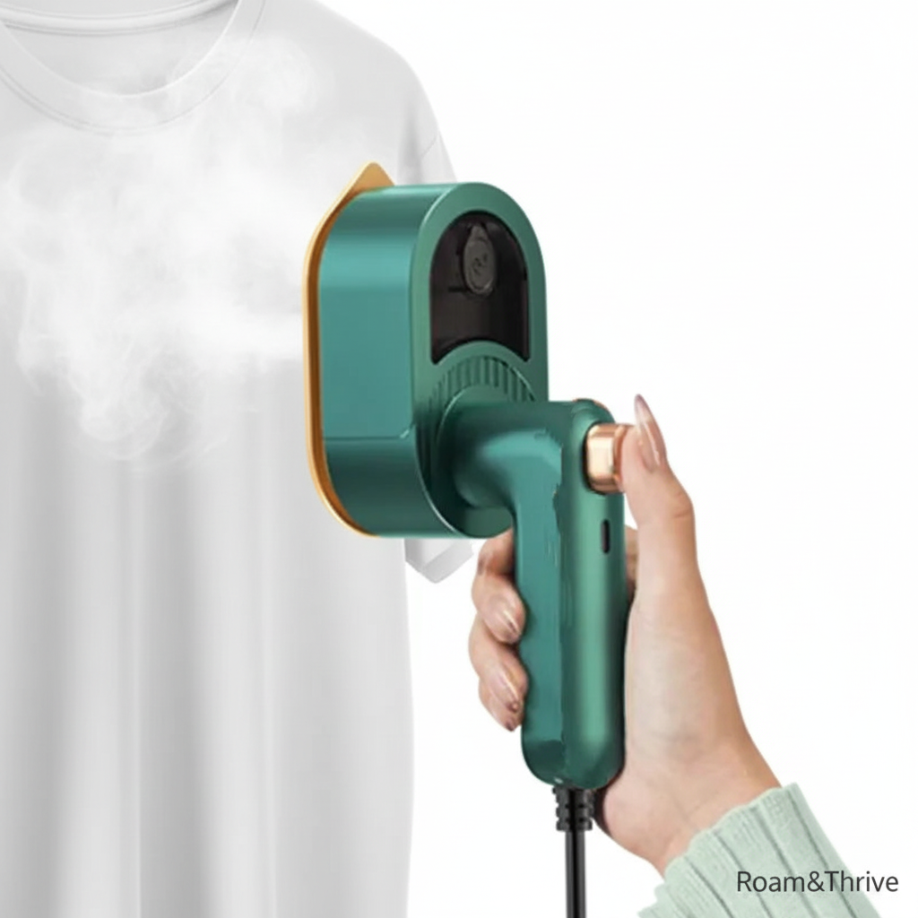 Steamer with visible steam on white background