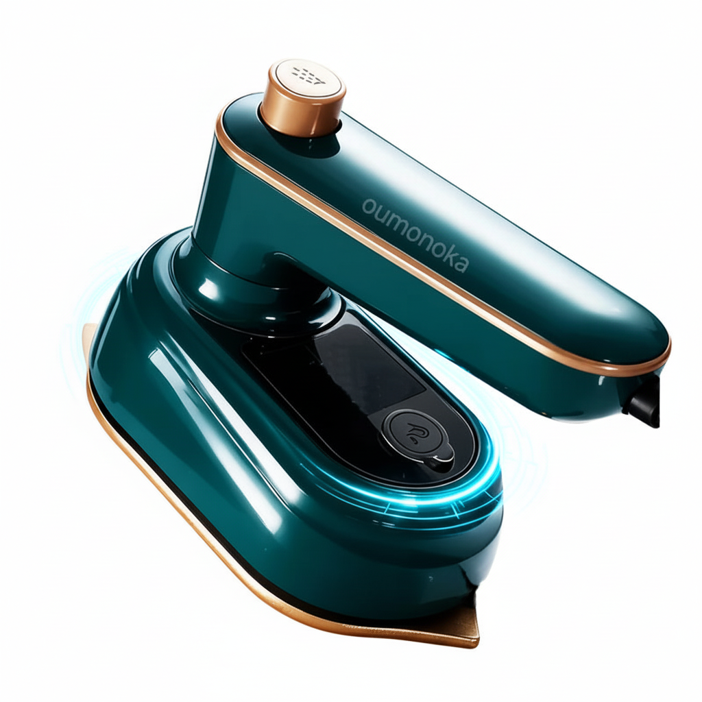 Teal garment steamer on white background