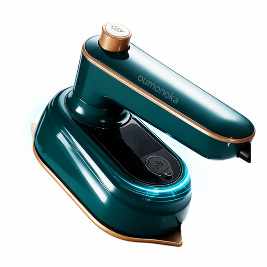 Teal garment steamer on white background