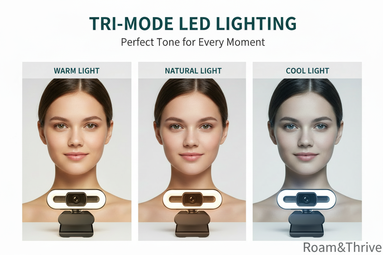 Tri-mode LED lighting with Roam&Thrive branding