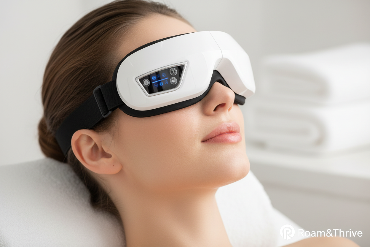 Woman Wearing Eye Massager - Right Angle